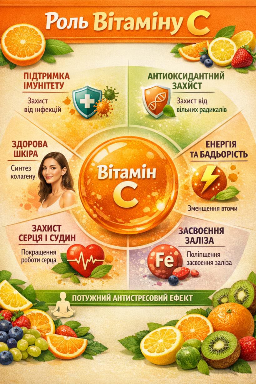 Молекулярні механізми дії та значення вітаміну С для здоров’я людини